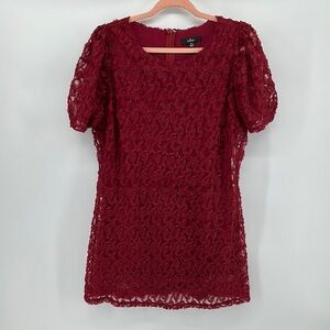 Lulu's Romanic Sexy Party Red Mesh Floral Design Short Sleeve Zipper Back SzXL